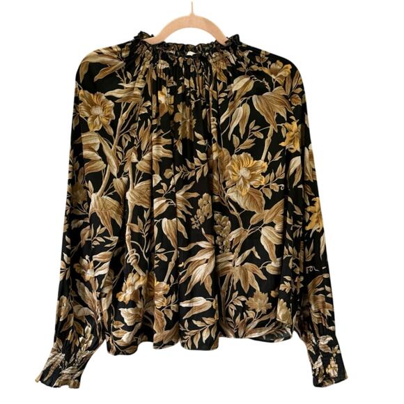 H&M Ruffle-collar Blouse Size 4 Darkest Green Floral - Picture 1 of 11